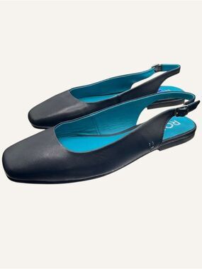 ROAN Navy Leather Square Toe Slingback Flats Size 8 NWOB